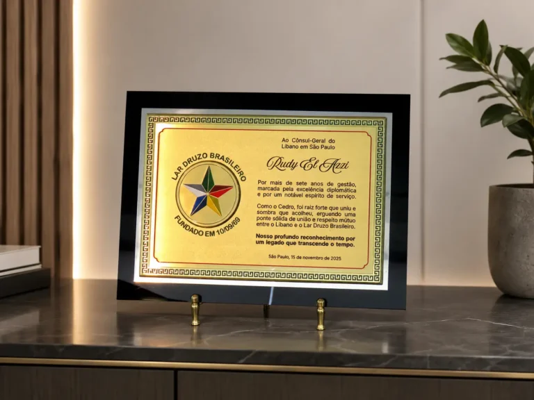 placa de homenagem de alto padrão para consul geral